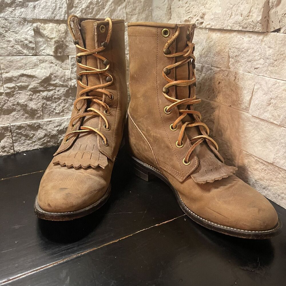 JUSTIN L575 BROWN LEATHER LACER WESTERN RANCH BOOTS Women's size 5.5 B